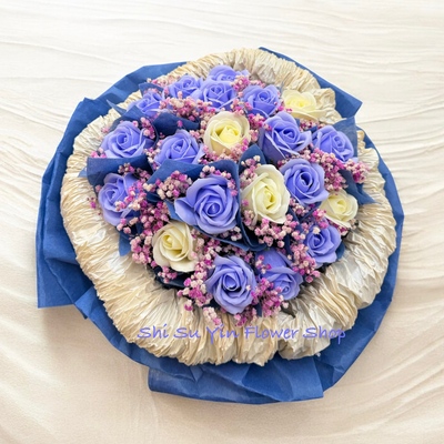 情人節禮物推薦：莫蘭迪藍色玫瑰香皂花束，永不凋謝的浪漫告白